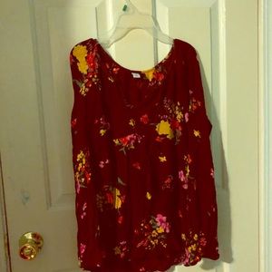 Long sleeve red with red and yellow flowers